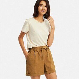 Uniqlo Women's Relaxed Fit Cotton Linen High Waist Shorts Mustard Yellow